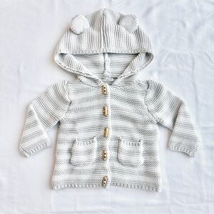 Neutral Bear Ear Button up Hooded Jacket 🪿 by Max Studio Baby; Size 12-18 Months